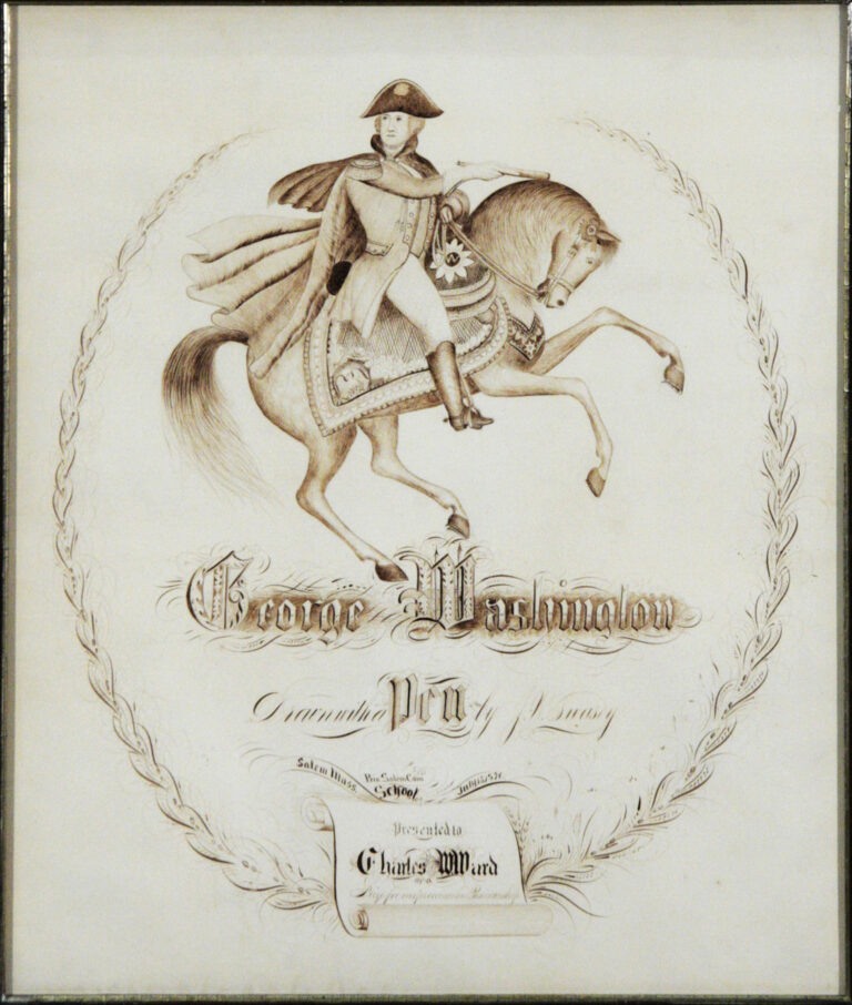 John M. Swasey, Portrait of George Washington, 1876, calligraphy on paper. Allentown Art Museum: Gift of Pamela Miller Ness and Paul Marc Ness in memory of Professor and Mrs. Edwin Haviland Miller, 2003. (2003.039.007)